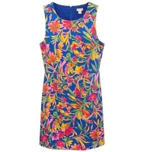 J.Crew Floral Shift Dress Womens 8 Blue Summer Tropical Sleeveless Pockets